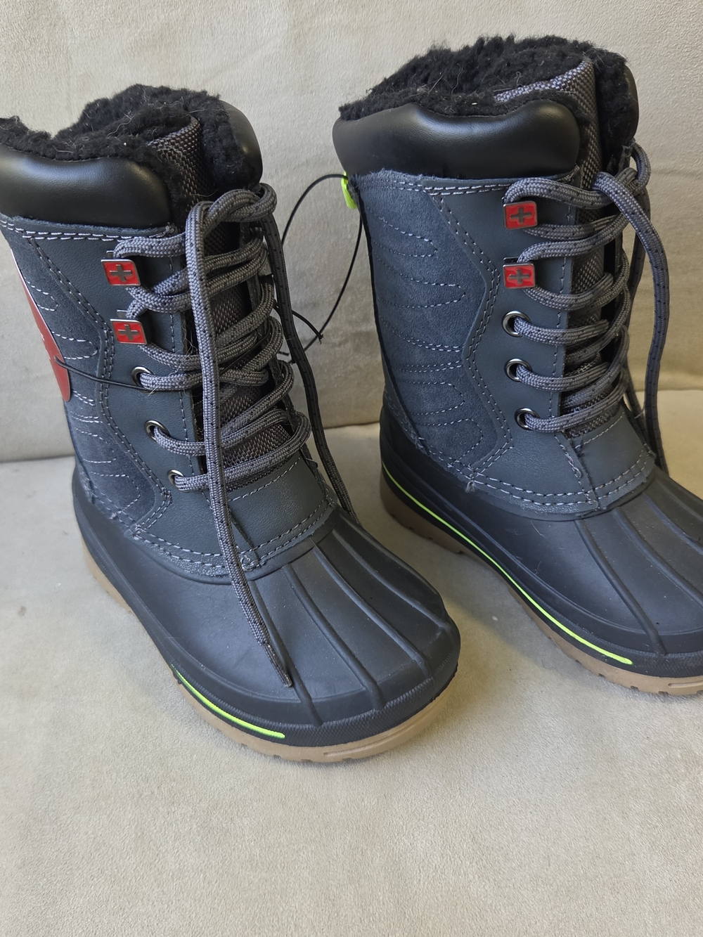 Swiss Tech Kids Gray and Lime Winter Snow Boots